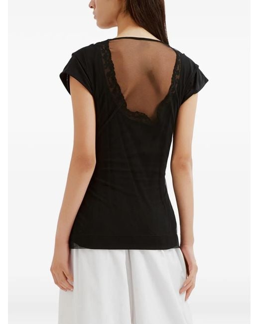 Simone Rocha Black Lace-Trim Crystal-Embellished Blouse