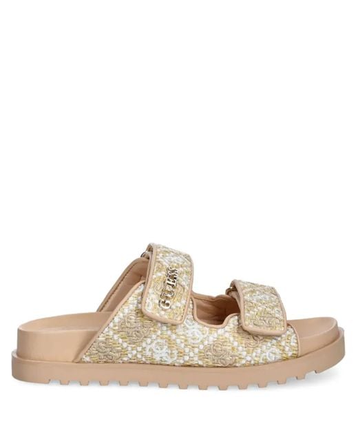 Guess Natural Fadeliza Embroidered Double-Strap Flat Sandals
