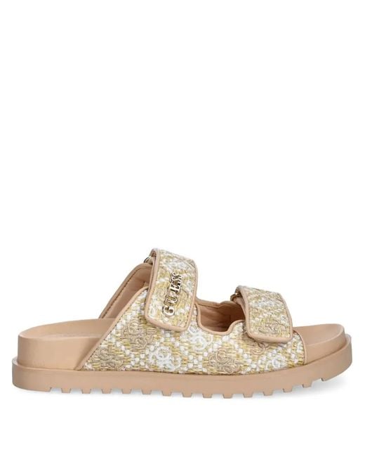 Guess Natural Fadeliza Embroidered Double-Strap Flat Sandals