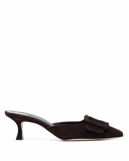 Manolo Blahnik Black 65Mm Buckle-Detail Suede Mules