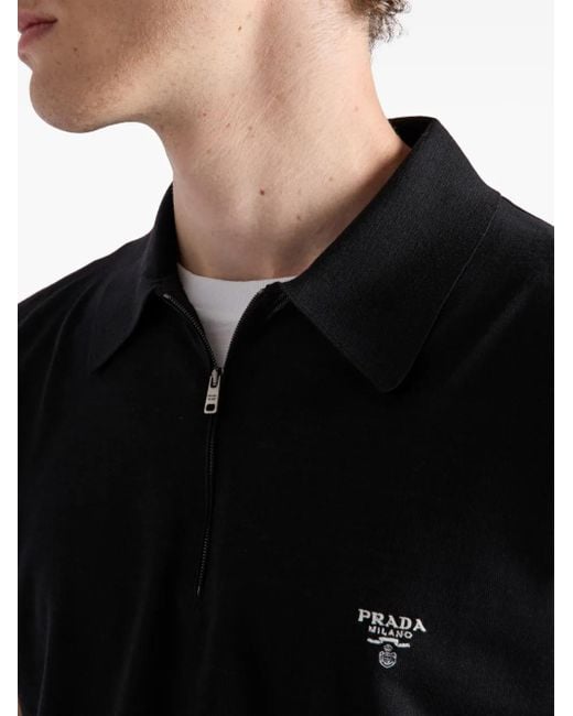Prada メンズ ブラック ハーフジップ ポロシャツ 【公式通販】