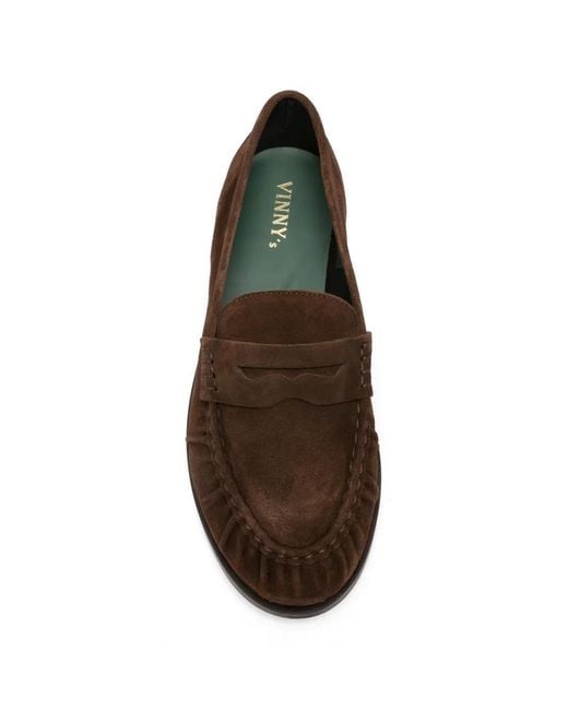 VINNY'S Brown Suede Penny Loafers for men