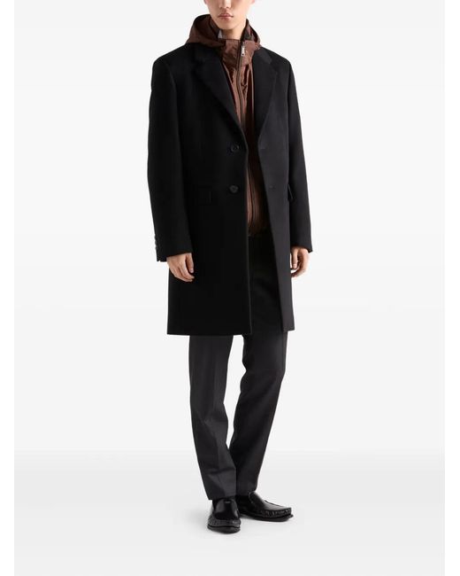 Prada Black Notch-Lapel Wool Coat for men