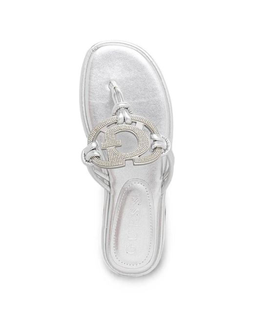 Guess White Crystal-Embellished Logo-Plaque Flip-Flops