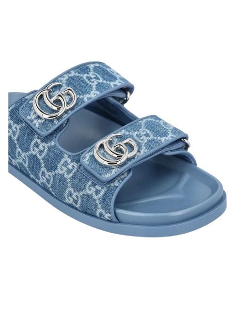 Gucci Blue Double G Strap Sandals