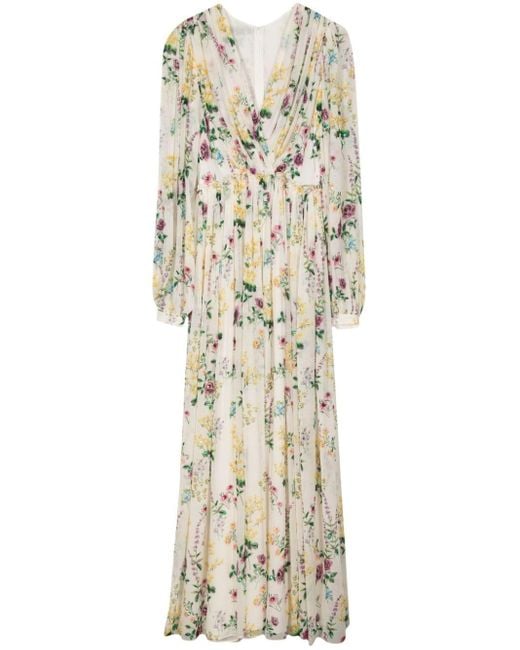 Costarellos Natural Alya Floral-print Georgette Gown
