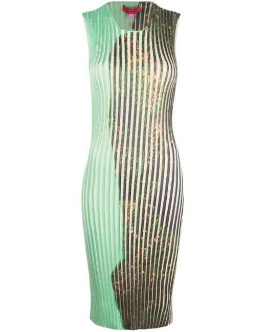 Eckhaus Latta Green Graphic-Print Knitted Midi Dress