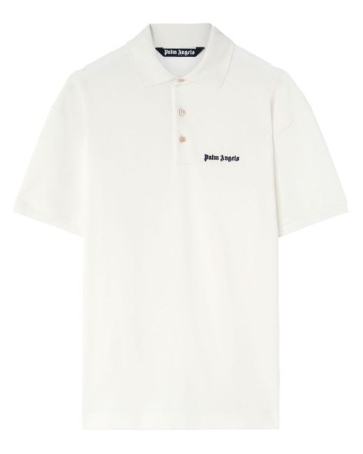 Palm Angels White Logo-print Cotton Polo Shirt for men