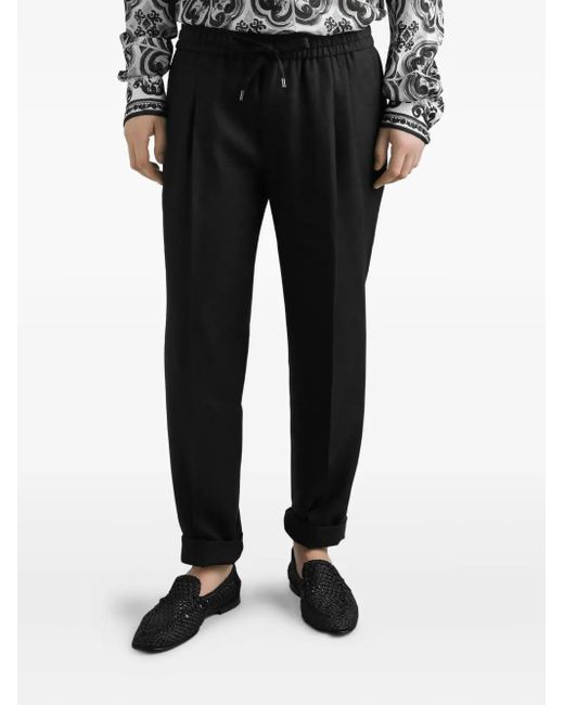 Dolce & Gabbana Black Drawstring-Waist Pleated Trousers for men