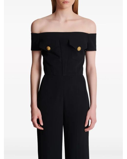 Mono largo acampanado con hombros descubiertos Balmain de color Black