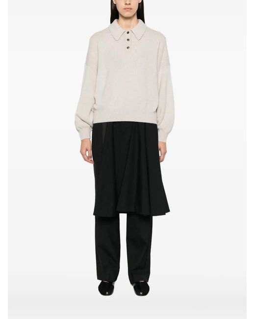Lisa Yang White Etta Button-Placket Sweater