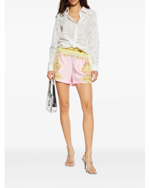Versace Pink Silk & Nylon Baroque-Patterned Shorts