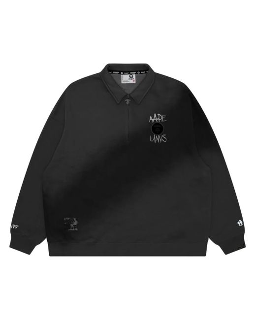 Aape By A Bathing Ape Black Embroidered Logo Long-Sleeve Polo Shirt for men