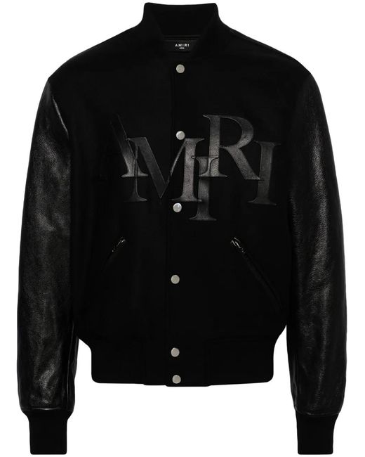 Amiri Black Staggered Logo Varsity Jacket for men