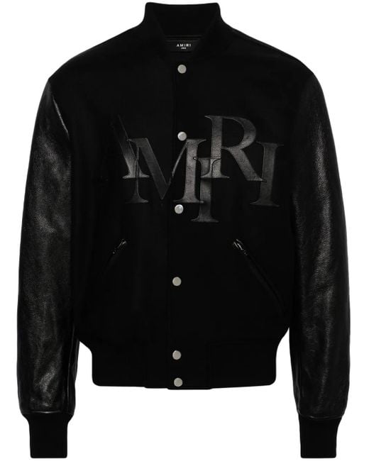 Amiri Black Staggered Logo Varsity Jacket for men