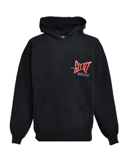 SAINT Mxxxxxx Blue Graphic-Print Hoodie for men