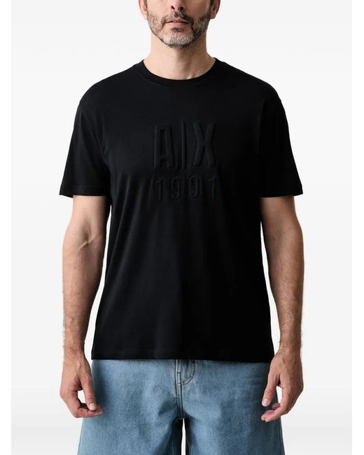 ARMANI EXCHANGE Black Logo-Embossed Cotton T-Shirt for men