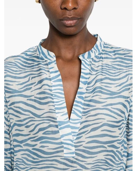 Mc2 Saint Barth Blue Sylvia Zebra-Print Maxi Dress