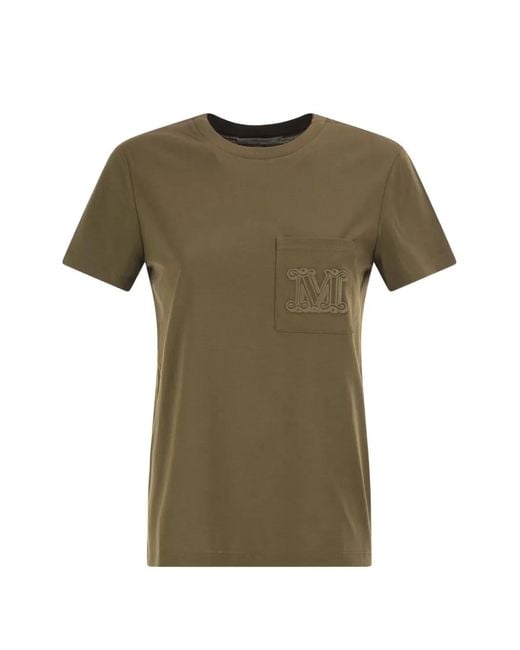 Max Mara Green Monogram-Embroidered Pocket T-Shirt