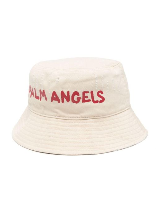Logo-print ripped bucket hat Palm Angels de color Pink