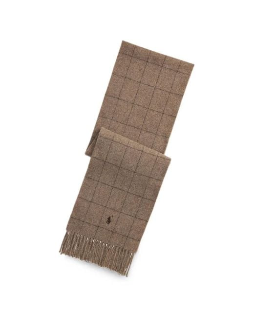 Polo Ralph Lauren Brown Check-Pattern Fringed Scarf for men