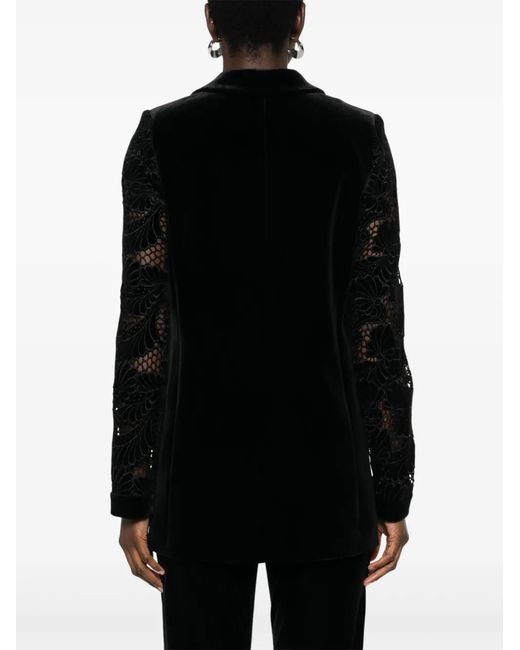 Nissa Black Floral-Embroidered Blazer