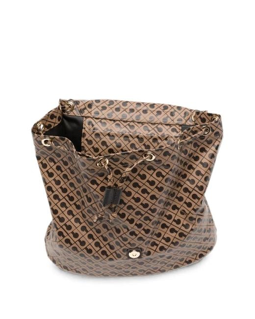 Gherardini Brown Monogram-Print Buckle-Fastening Backpack