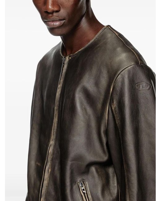 DIESEL Gray L-Emma Leather Jacket for men