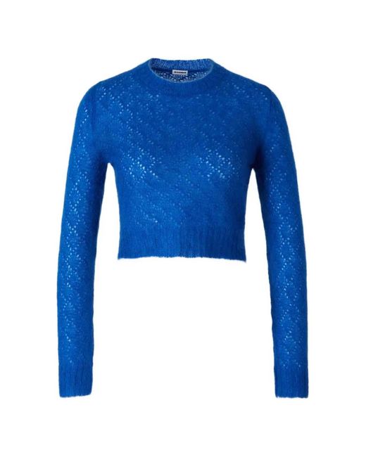 Jil Sander Blue Pointelle-Knit Cropped Sweater