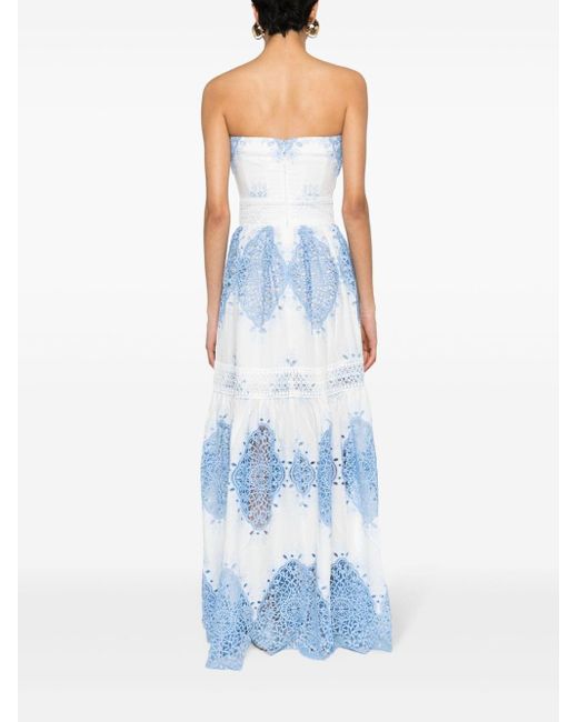 Evarae Blue Mia Lace-embroidered Maxi Dress