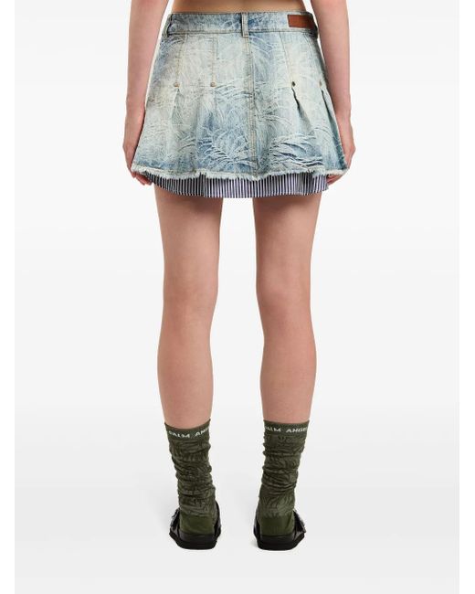 Palm Angels Blue Palms-Jacquard Pleated Mini Skirt
