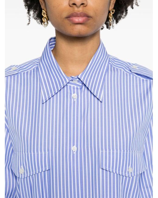 MSGM Blue Logo-embroidered Striped Shirt