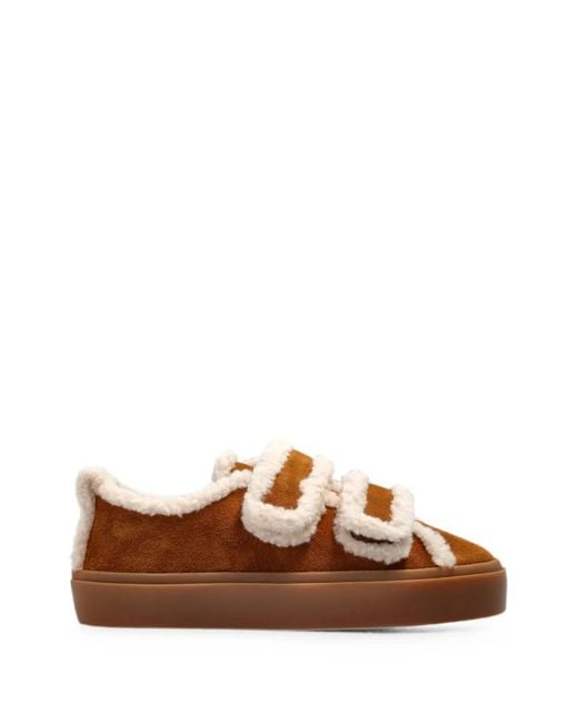 Inuikii Brown Shearling-Trim Touch-Strap Low Sneakers