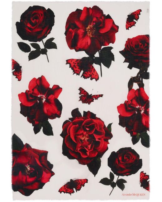 Écharpe Roses en cachemire Alexander McQueen en coloris Red