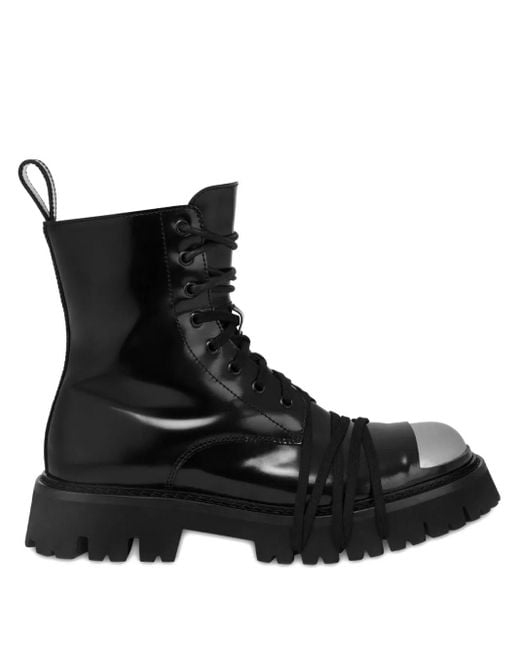 Moschino Black Lace-Up Metal-Toe Combat Boots