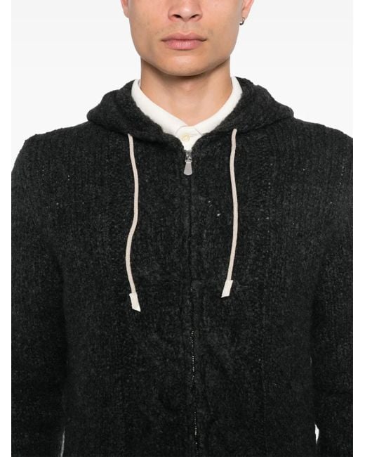 Eleventy Black Cable-Knit Hoodie for men