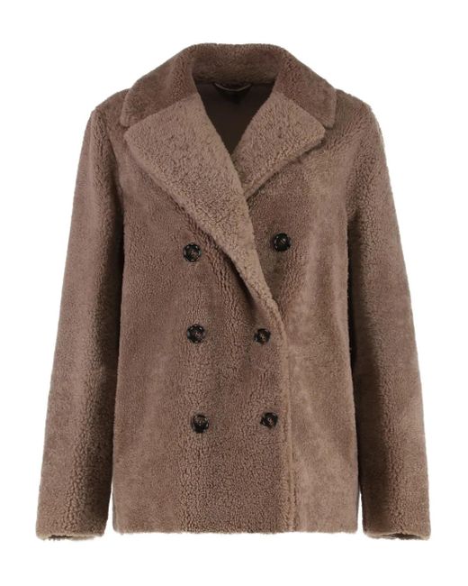 Max Mara Futura シアリング ダブルコート Brown