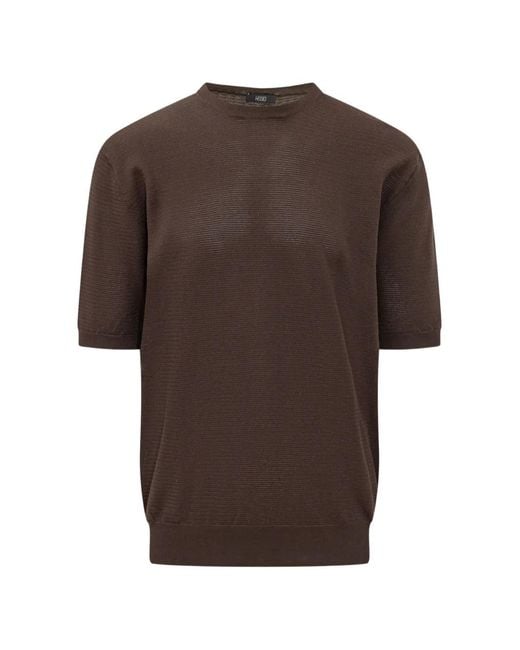 Hōsio Brown Perforated-Knit Short-Sleeve Sweater for men