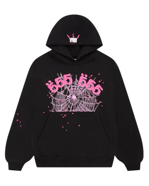 Sp5der Black 555 Web Hoodie for men