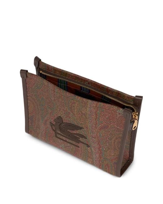 Etro Brown Arnica Pegaso-Embroidered Clutch Bag