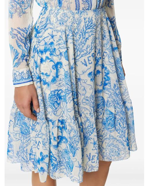 Versace Underwater Barocco Crêpe Midi-Rok in het Blue
