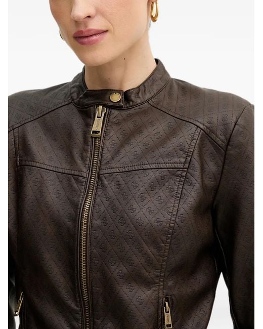 Guess Black Monogram-Embossed Band-Collar Jacket