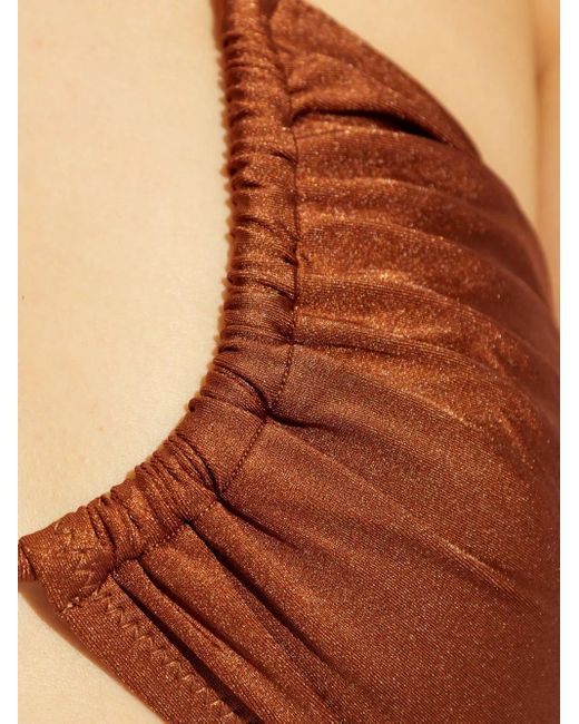 Ganni Brown Metallic-Threading Bikini Top