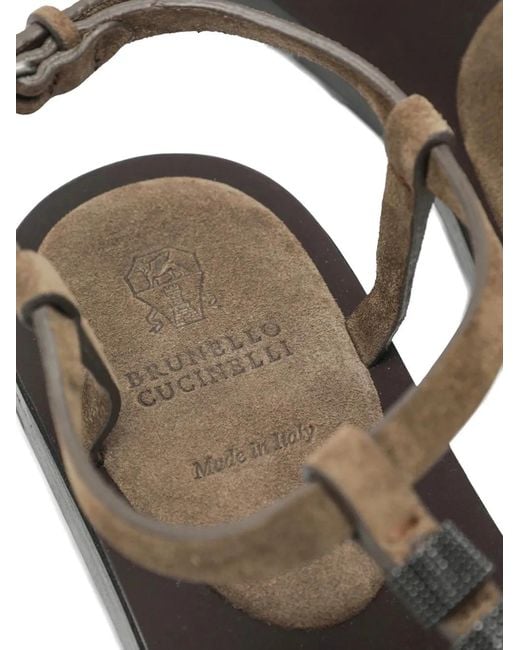 Brunello Cucinelli Brown Beaded-Strap Sandals