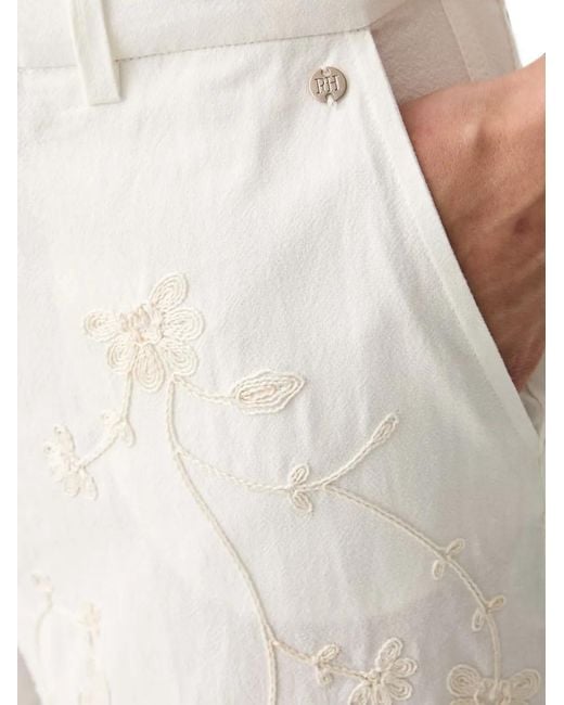 Pedro Del Hierro Madrid Natural Floral-Embroidered Wide-Leg Trousers