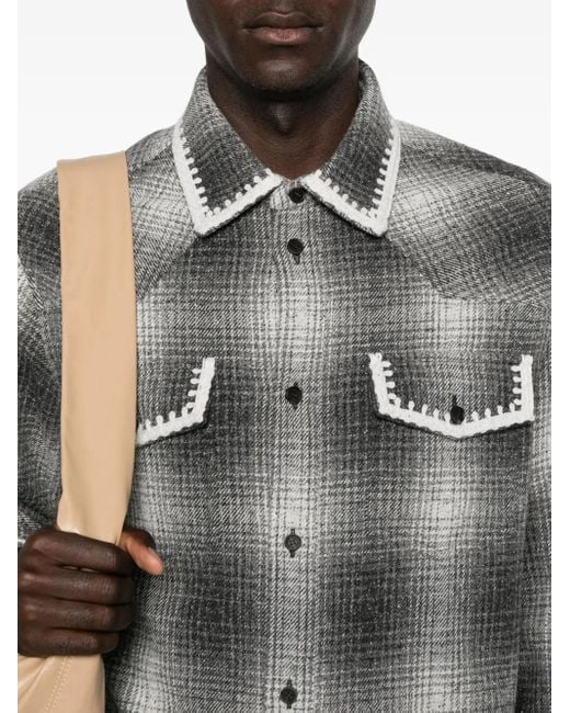 Golden Goose Deluxe Brand Gray Journey Check Embroidered Shirt for men