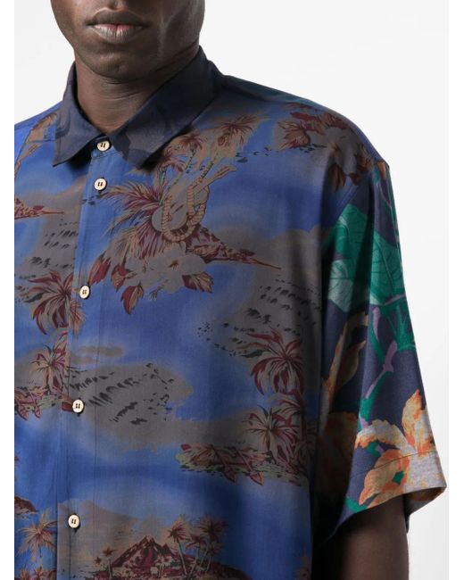 Magliano Blue All-Over Graphic-Print Patchwork Shirt for men
