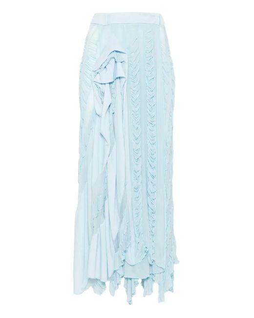Anni Salonen Blue Rose-Detail Ruffled Midi Skirt