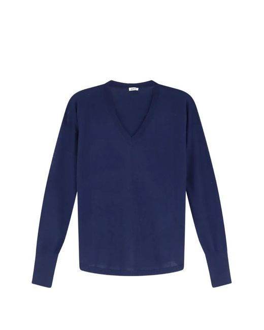 Aspesi Blue V-Neck Long-Sleeve Fine-Knit Top