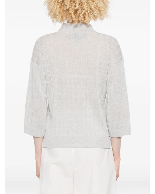 Peserico White Cardigan En Maille À Design Côtelé